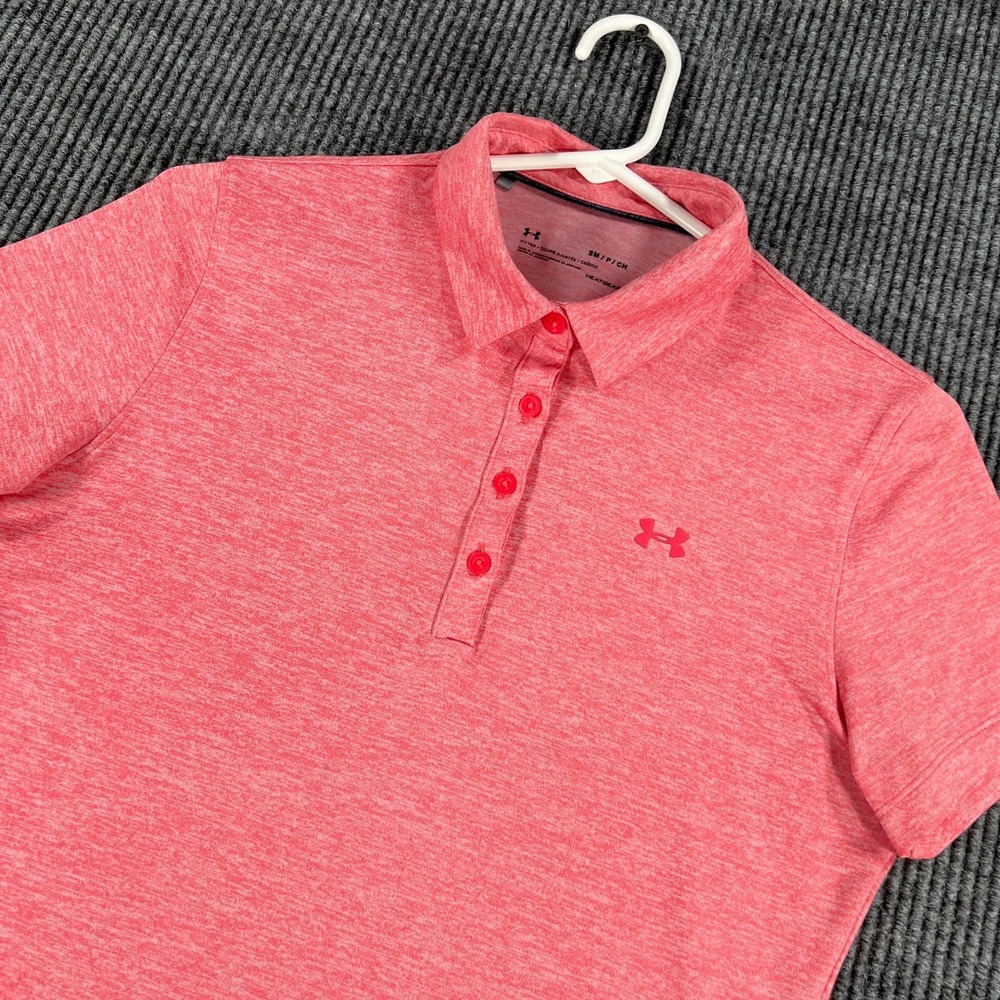 Under Armour Polo Shirt Womens Small Pink Short Sleeve Heat Gear Fitted Golf
